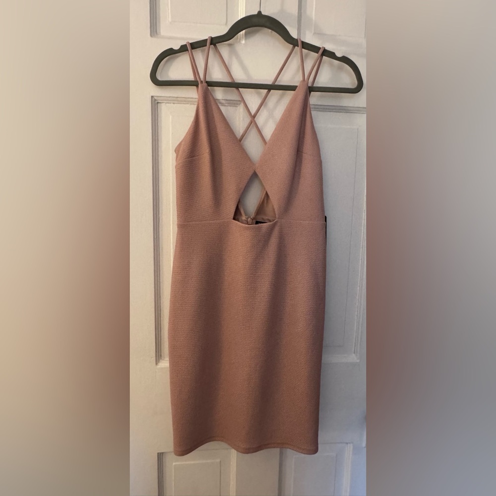 Express Women's Mauve/Dusty Pink METALLIC CUT-OUT MINI SHEATH DRESS